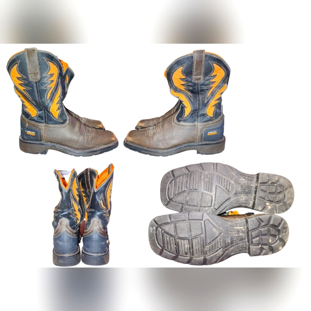 Brown and Orange Ariat Kids Work VenTek Boots Size
